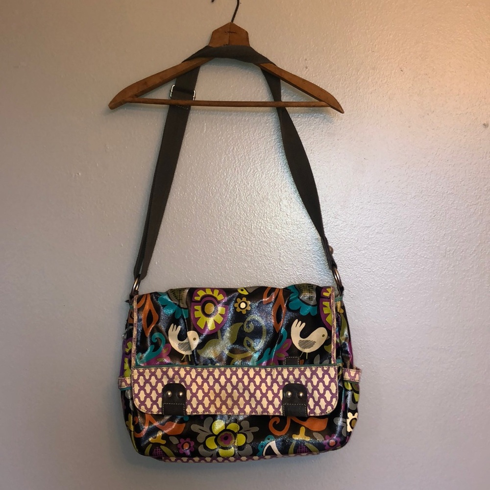 Fossil Messenger Tote Bag Bird Pattern